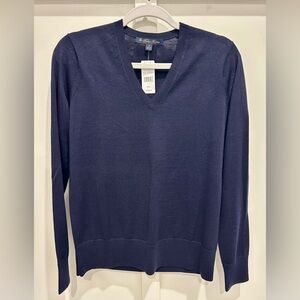 Brooks Brothers Classic Merino Wool V-Neck Sweater in Deep Blue